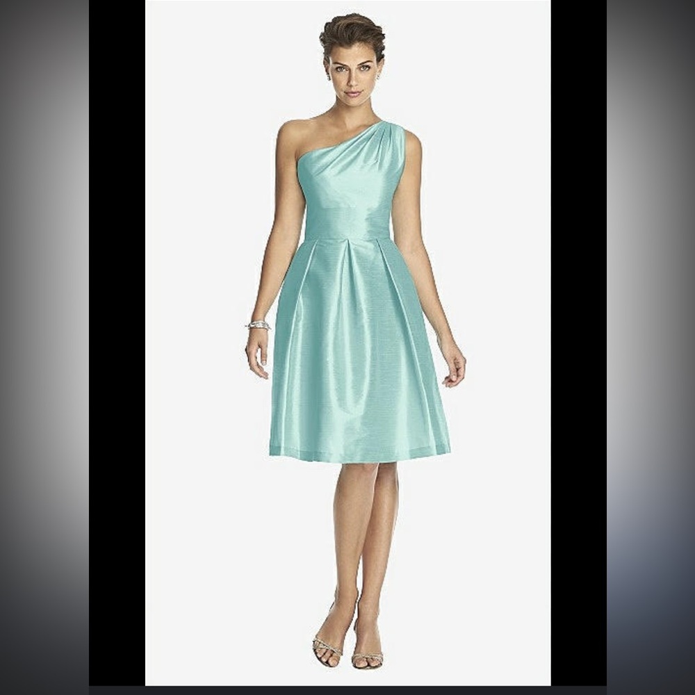 Alfred Sung One-Shoulder Aqua Dress